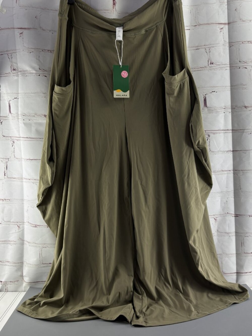 HALARA Mid Rise Pockets Draped Wide Leg Baggy Harem Pants Olive Green 2X NWT